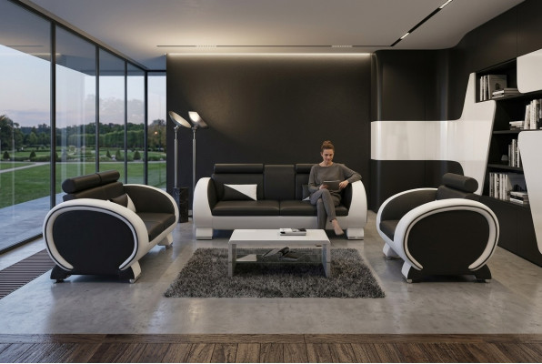 LEDERBANK LEDERBANK DESIGNBANK GARNITUUR 3+1 BANK BEKLEDING BANK SOFA