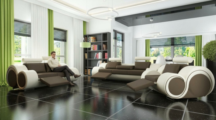 Bankbekleding 3+2 zits designerbank leren bank kleurkeuze bankstel zwart