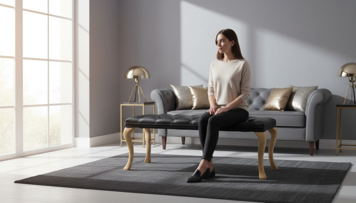 Chaise Longue Chesterfield Ligstoel Zitkruk Leer Textiel 50x50x45 /120x40x45