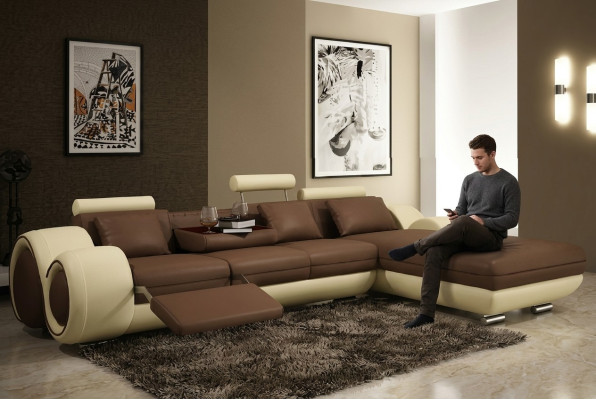 Hoekbank woonlandschap bank leren bank bankstel hoek - grijs-wit