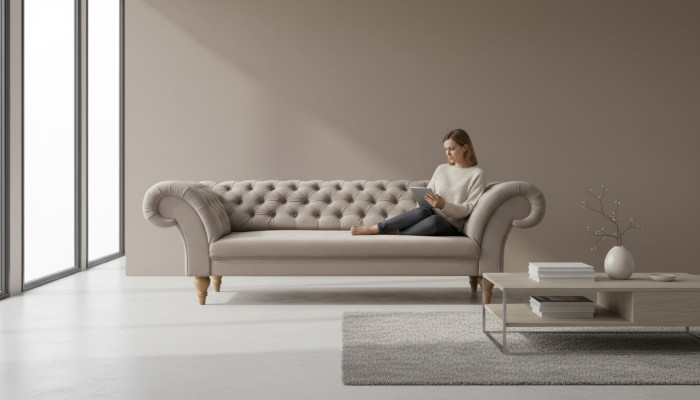 CHESTERFIELD SOFA BANKSTEL STOFFE SET TEXTIEL 3-ZITTER NIEUW GEMAAKT IN EU