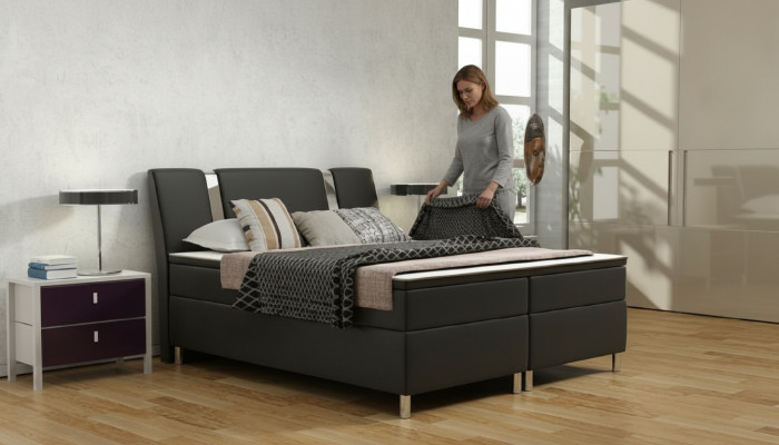 Boxspringbed Hotel Beds Upholstered Leather Bed incl. Mattress & Visco Leather Bed
