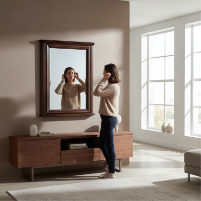 Klassieke ontwerper Echte houten frame XXL Spiegel 107x71 Spiegel - Model W-L3