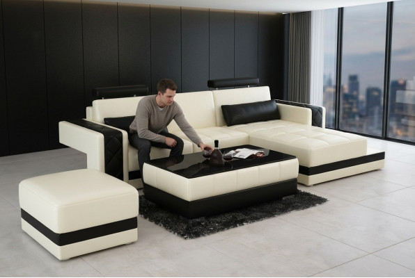 Lederen bank Bank Woonlandschap Hoekbank Hoekdecoratie Set Ontwerp Modern