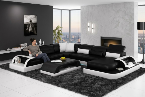 Leren bankbank woonlandschap hoekbank hoekstel designte modern nieuw bankstel L6012