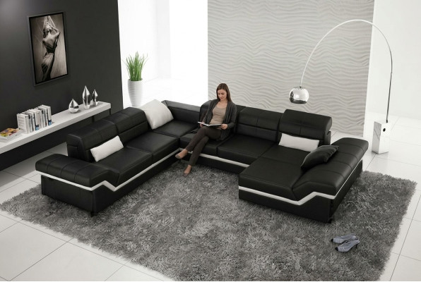 LEREN BANKSTEL XXL WOONLANDSCHAP HOEKBANK DESIGN BANK BANKSTEL SET HOEKCOUCH NIEUW
