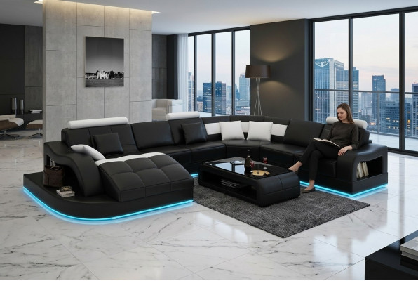 Leren bankstel bank woonlandschap hoekbank hoekstel design modern sofa L6015B