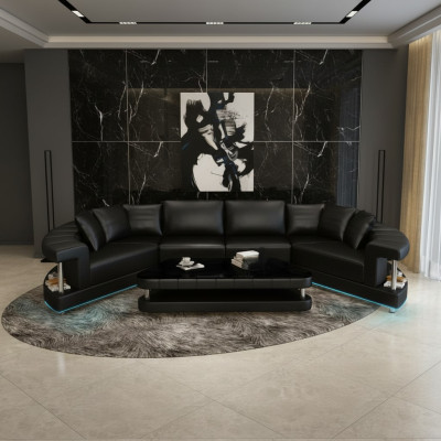 Leren bankstel hoekbank hoekbankhoekbank hoekset ronde designbank nieuw R7007E