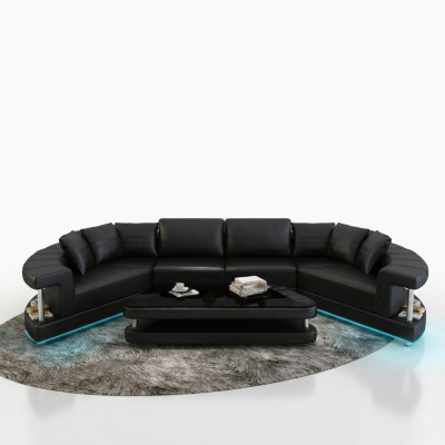 Leren bankstel hoekbank hoekbankhoekbank hoekset ronde designbank nieuw R7007E