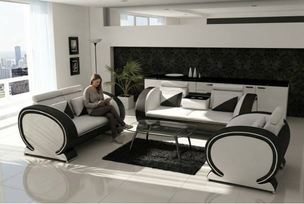 Sofa set Leren bank Bank Bank Bekleding Lederen set Banken Banken 3+2+1