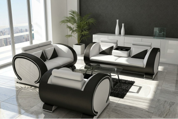 Sofa set Leren bank Bank Bank Bekleding Lederen set Banken Banken 3+2+1