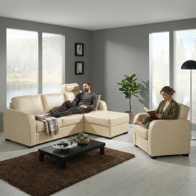 Hoekbank Bank Sofa Lederen Textiel Stof Woonlandschap Set Kussen Hoek CAPRI