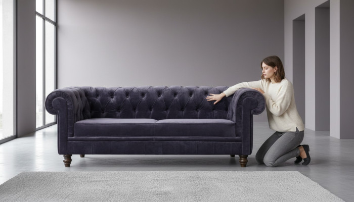 Edele designer Chesterfield bank stoffering zitbank zitting textiel stof set fluweel