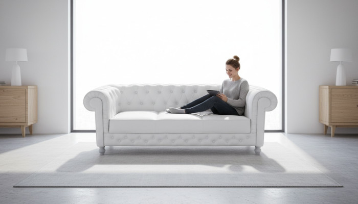 Chesterfield Bankstel Sofa Garnituur 3-Zits Bekleding Leren Banken WHITTBY