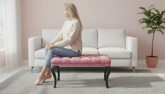 Chesterfield Hocker Bijzetpoef Ottomane Bankleer Stof TORBAY II Nieuw