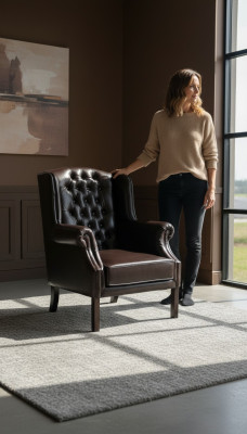 Chesterfield fauteuil oorfauteuil televisiestoel bank relax leren sofa zitplaats C.15