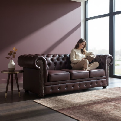 Chesterfield Sofa Bankstel Bekleding 3-Zits Klassieke Banken Set Nieuw