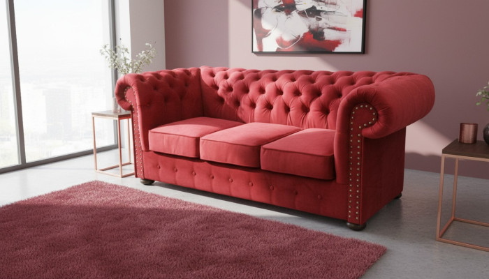 Chesterfield Sofa Bank Bekleding Textiel Stof 3-zits Set Designer Banken Banken