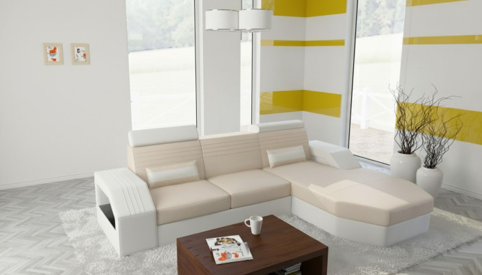 Designer bank sofa hoekbank leer stof textiel bekleding set woonsituatie