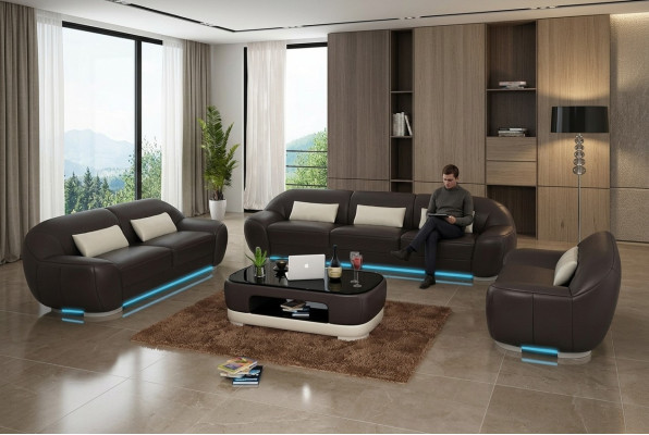 Lederen bank Bank Bankstel Hoekbank Hoek Set Ontwerp Decor Moderne Bank