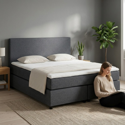 Bed Continental Boxspring Bedden Bekleed Hoog Dubbel Leer Textiel Bed