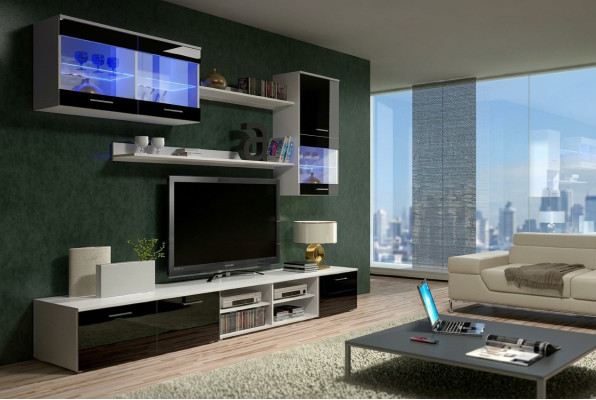 Een verfijnde houten tv-nachtkastje in moderne stijl voor uw woonkamer.
