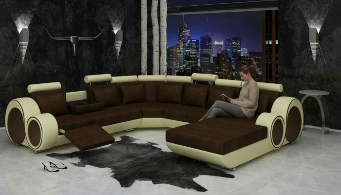 TEXTIEL SOFA XXL WOONLANDSCHAP STOFFEN BANK GROTE BANK BEKLEDE BANKHOEK NIEUW