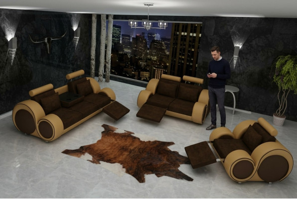 Sofa-set zitbank bank lederen set woonlandschap 3+2+1 textiel BER