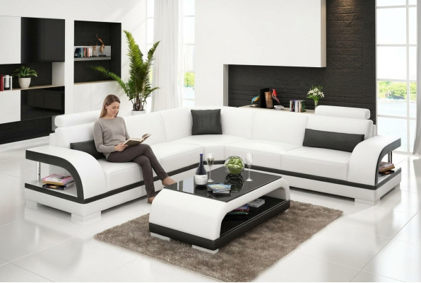 Leren bank Bank Woonlandschap Hoekbank Hoekbankstel Design Moderne Sofa G8011B