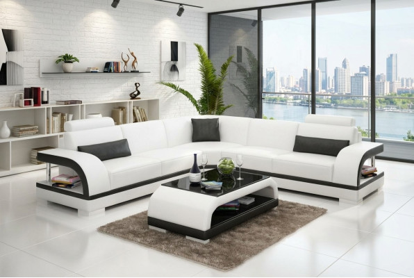 Leren bank Bank Woonlandschap Hoekbank Hoekbankstel Design Moderne Sofa G8011B