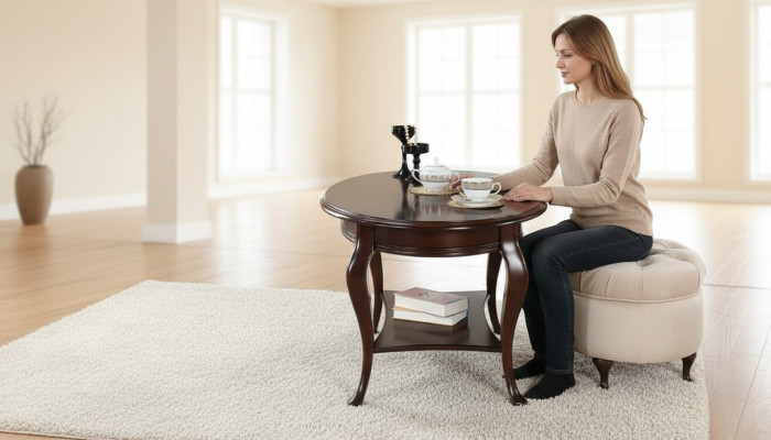 Ronde krukje kruk van leer Ottomaanse met tafel Serveertafel 2-delige set meubilair Verona