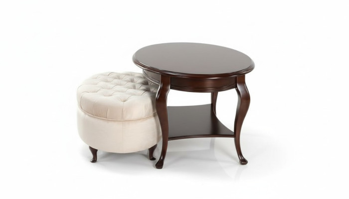 Ronde krukje kruk van leer Ottomaanse met tafel Serveertafel 2-delige set meubilair Verona