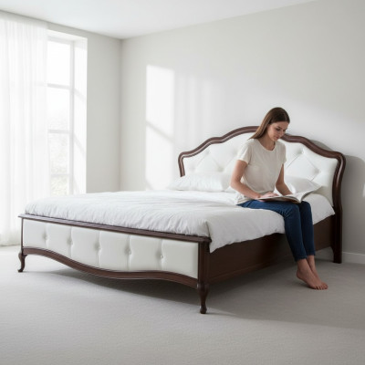 Bed Echtelijk bed Tweepersoonsbed Kingsize bed Slaapkamer Klassiek leren bed Model V-2T