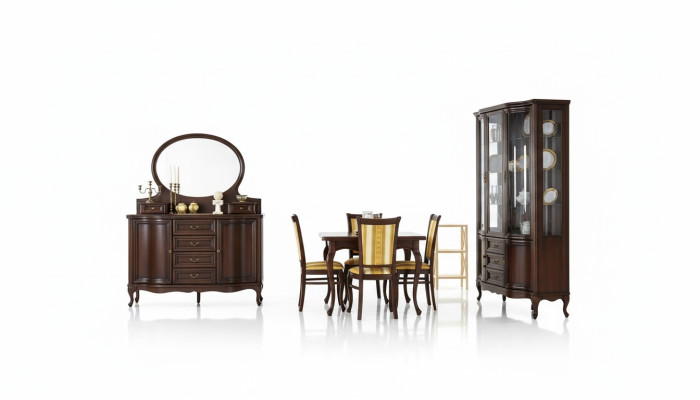 Klassieke eetkamer vitrine kast stoelen tafel Chippendale woonkamer 10-delig