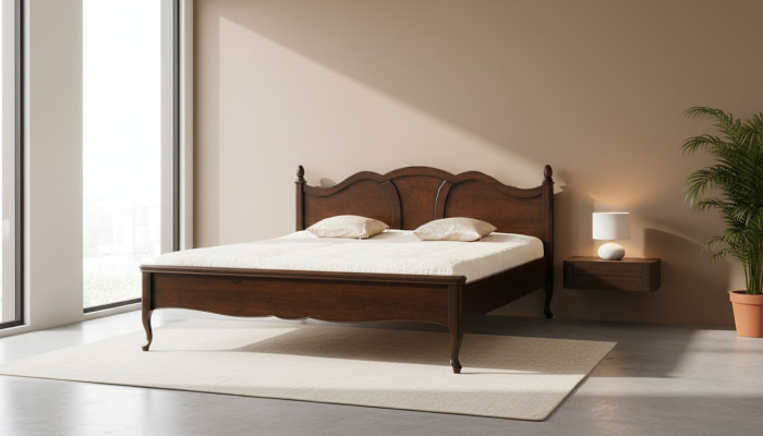 Klassiek bed tweepersoonsbed bedden leer textiel echt antiek stijl hout