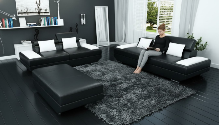 Sofa set leren bankstel 3+2 gestoffeerde bank bankstel kruk banken - 2719A