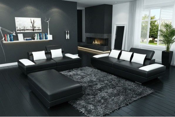 Sofa set leren bankstel 3+2 gestoffeerde bank bankstel kruk banken - 2719A
