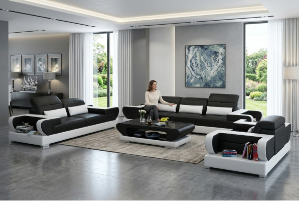 Sofa set van bankstel bekleding leer zitgroep 3+2+1 set moderne bank Detmold