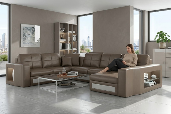 Eckbank leren bank Big XXL U-vorm woonlandschap bank bankstellen nieuw H2210
