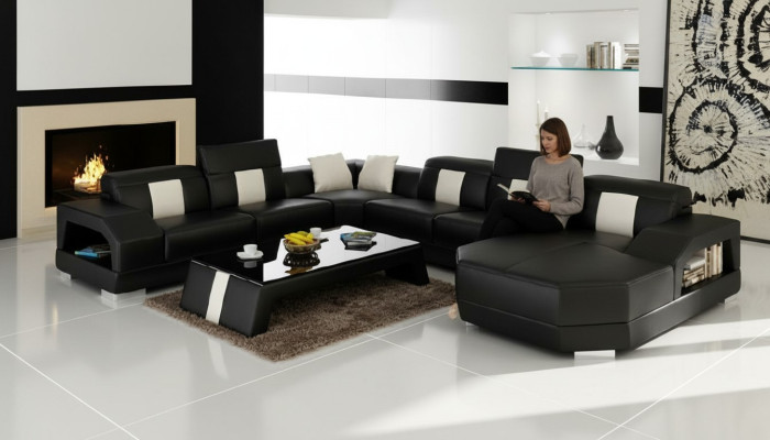 Woonlandschap Bank Bekleding Hoek Bankstel Designer Leren Bank