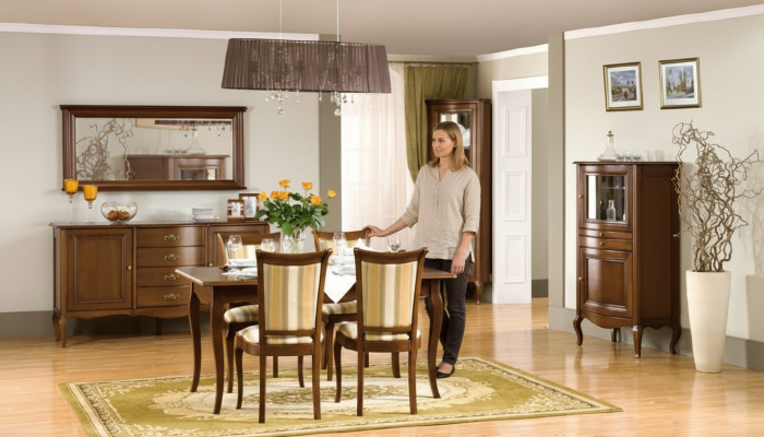 Klassieke eetkamerset, commode, tafel, stoelen, vitrine, woonkamerset Italië nieuw