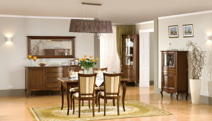 Klassieke eetkamerset, commode, tafel, stoelen, vitrine, woonkamerset Italië nieuw