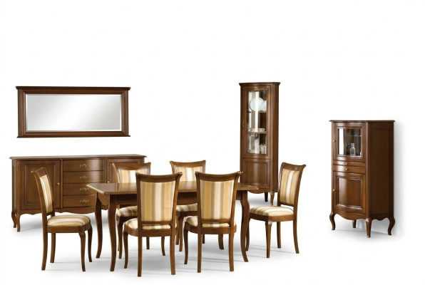 Klassieke eetkamerset, commode, tafel, stoelen, vitrine, woonkamerset Italië nieuw