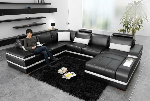 Hoekbank Leren sofa Big XXL U-vormige woonlandschap Bankstel Nieuw H2218