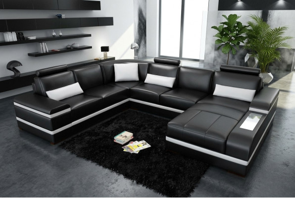 Hoekbank Leren sofa Big XXL U-vormige woonlandschap Bankstel Nieuw H2218