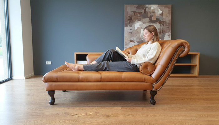 Chesterfield Ligstoelen en Ottomaanse Bank van echt leer Relax Chaise Nieuw