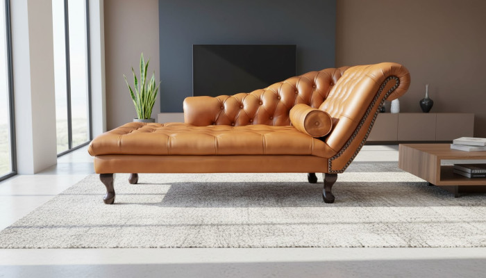 Chesterfield Ligstoelen en Ottomaanse Bank van echt leer Relax Chaise Nieuw
