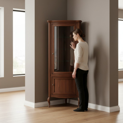 Hoekkast massief houten houten kast Klassieke vitrine Vitrinekast - PR-W-N