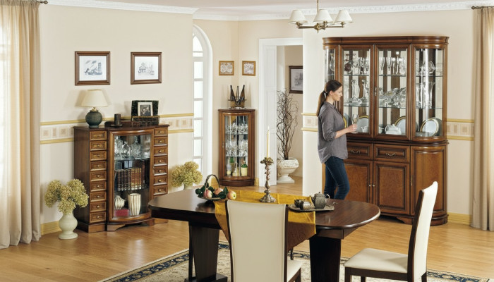 Complete woonkamer vitrinekast dressoir tafel vitrinekast eetkamer set 4-delig
