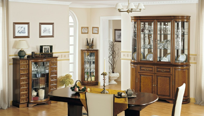 Complete woonkamer vitrinekast dressoir tafel vitrinekast eetkamer set 4-delig